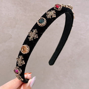AOMU Korean Retro French High-quality Velvet Colorful Crystal Headband for Women Vintage Party Autumn Winter Hair Accessories daiiibabyyy